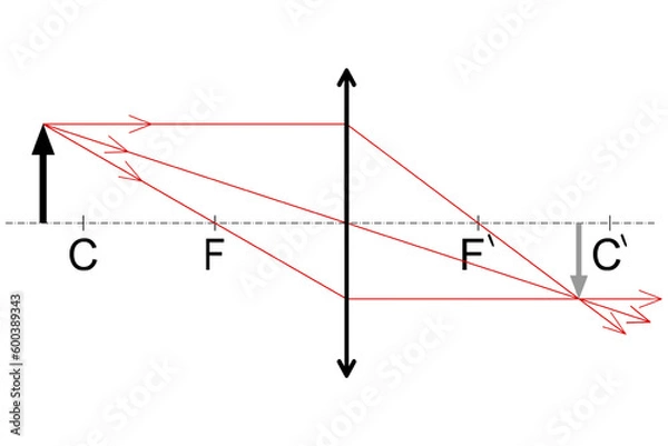 Fototapeta Graphical construction of an image of an object placed at a distance greater than twice the focal length of the converging lens