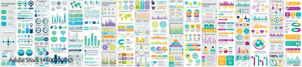 Obraz Mega set of infographic elements data visualization vector design template. Can be used for steps, options, business process, workflow, diagram, flowchart, timeline, marketing. Bundle info graphics.