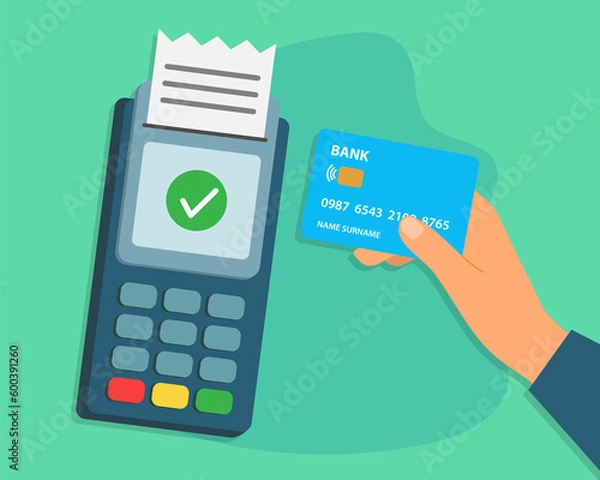 Fototapeta Contactless credit card online payment in pos terminal machine