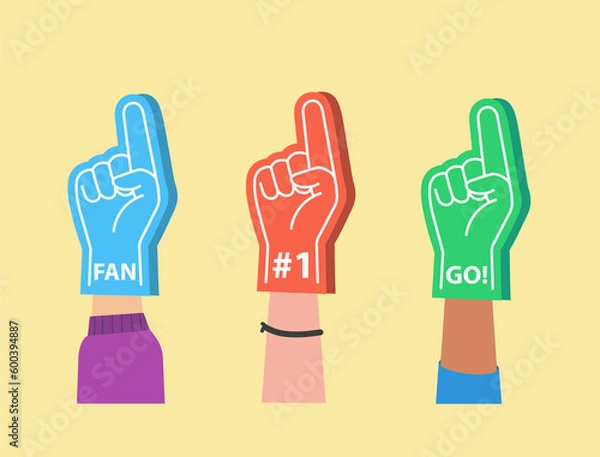 Fototapeta Hands of support team in foam fingers