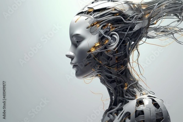 Obraz Biomechanical humanoid portrait. Beautiful illustration picture. Generative AI