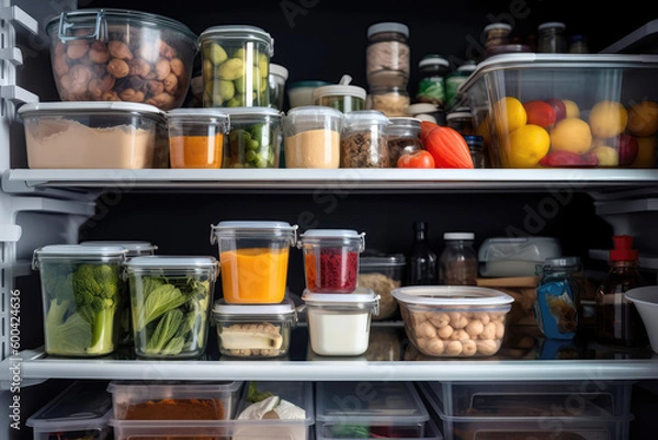 Fototapeta Refrigerator With Leftovers, Food Storage Containers, Meal Planning. Generative AI