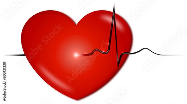 Obraz Isolated illustration of the heart with the heart rate graph on a white background.