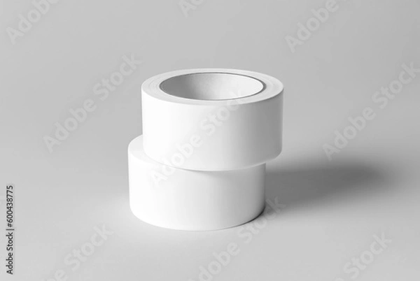 Fototapeta Roll of white sticky tape on the floor. Mock up. 3D illustration, 3D rendering.