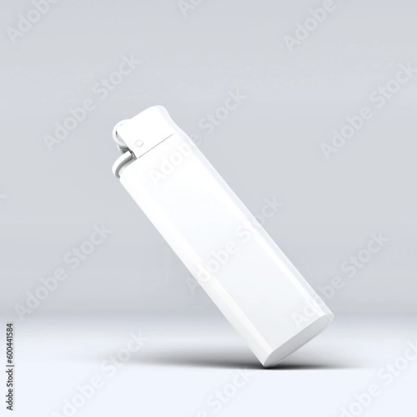 Fototapeta White blank gas lighter mock up stand isolated. Empty surface cigar-lighter design presentation. Lighter template mockup. Sigarette lighter template. 3D illustration, 3D rendering. 