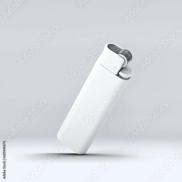 Fototapeta White blank gas lighter mock up stand isolated. Empty surface cigar-lighter design presentation. Lighter template mockup. Sigarette lighter template. 3D illustration, 3D rendering. 