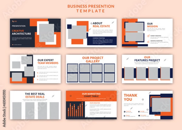 Obraz Minimal real estate powerpoint presentation editable slides design set template