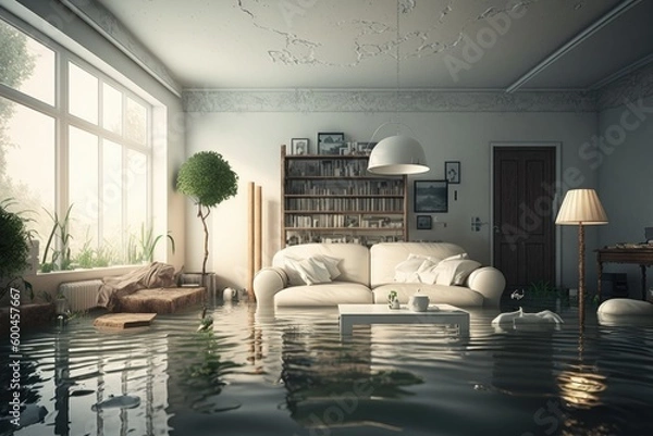 Fototapeta Flooded flat interior. Generative AI.