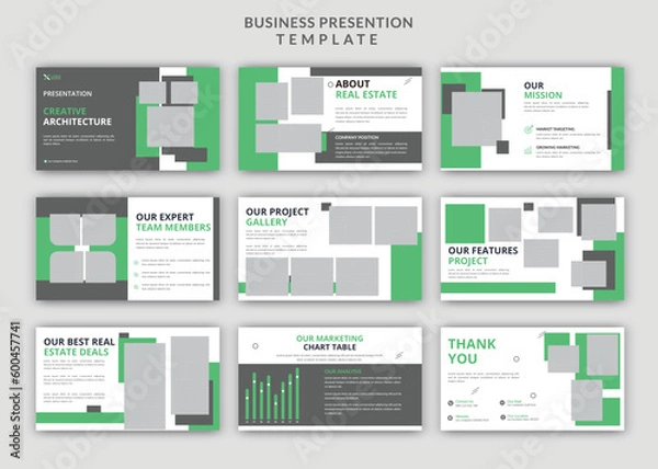 Fototapeta Modern architecture business powerpoint presentation slides design set template