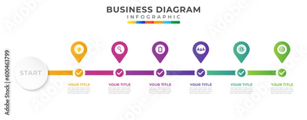 Fototapeta 6 Steps Road map modern timeline diagram with circle topic chart and business icons