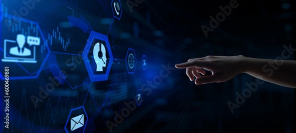 Fototapeta Technical support customer service guarantee quality assurance. Hand pressing button on virtual screen.