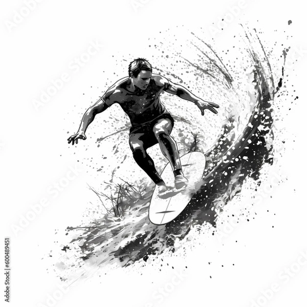 Obraz Surfer Black And WHite design, Generative AI