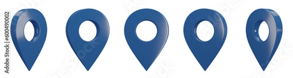 Obraz 3d render set of pin on transparent background, PNG, Blue color, straight on angle