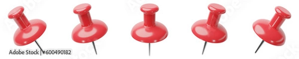Obraz set of 3d red pin on transparent background, PNG transparent, isolated, slightly above angle