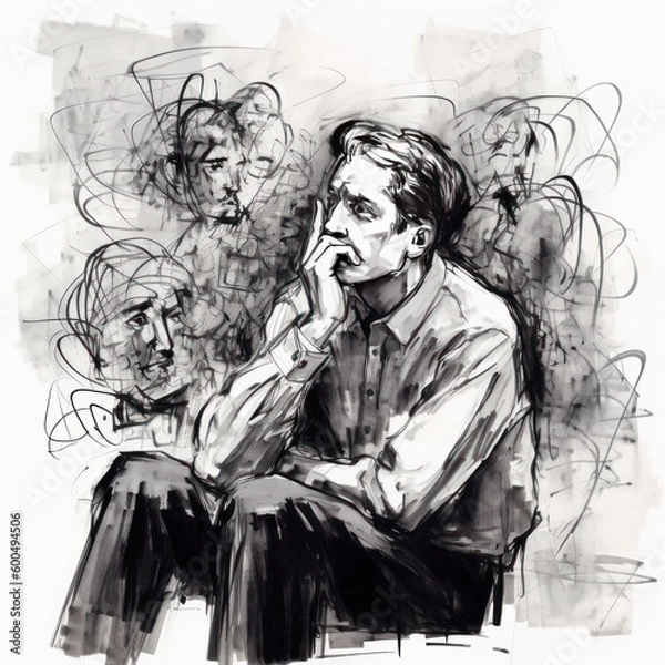 Obraz Man overthinking - Charcoal drawing - Generative AI