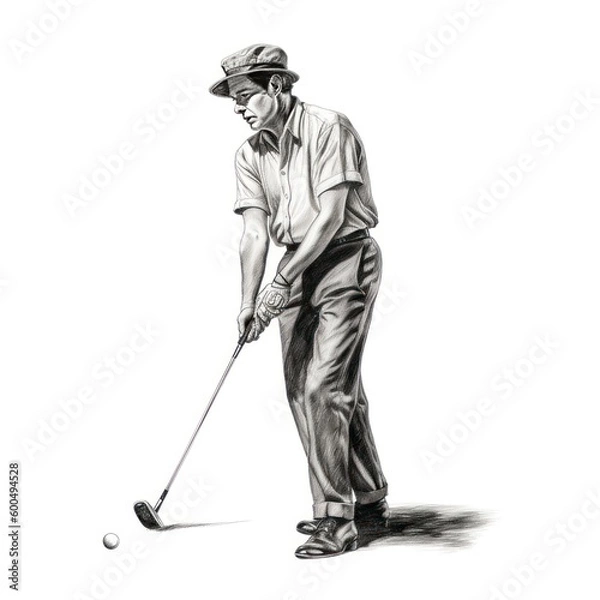 Obraz Man playing golf - Charcoal drawing - Generative AI