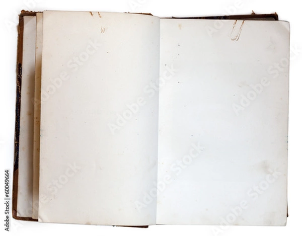 Fototapeta Old open book with blank pages isolated on white