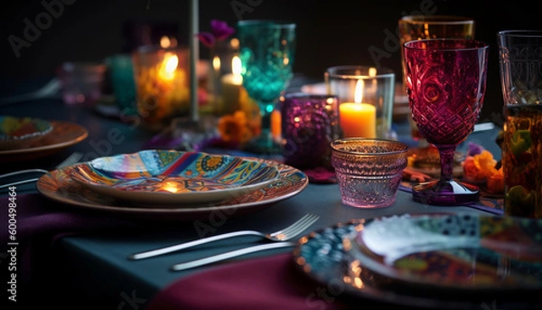 Fototapeta Luxury celebration with wine, food, and elegance generated by AI