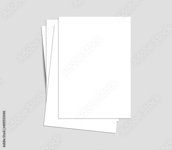 Fototapeta Mockup of flyers of A4 format with shadow on a clean gray background. Template for the presentation of banners, brochures, posters, postcards and invitations. Vector illustration.