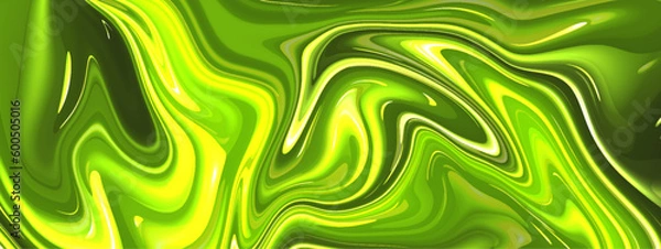 Obraz Abstract yellow and green liquid marble liens background. Seamless oil paint liquid fluid marbling flow effect. Fluid painting abstract marble texture background. Banner, fluid trendy background.
