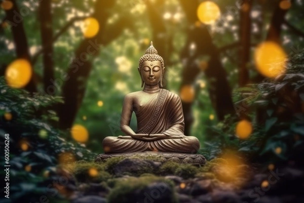 Fototapeta Buddha statue in a zen garden, meditation and Buddhism concept. Generative AI