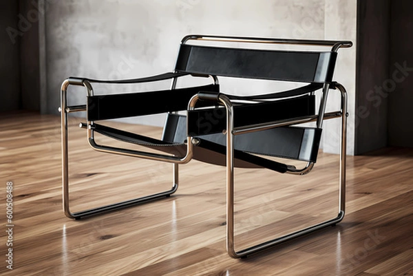 Fototapeta Wassily Chair - Germany - A modernist leather armchair with a tubular steel frame and a suspended seat, designed in the 1920s by German architect Marcel Breuer (Generative AI)