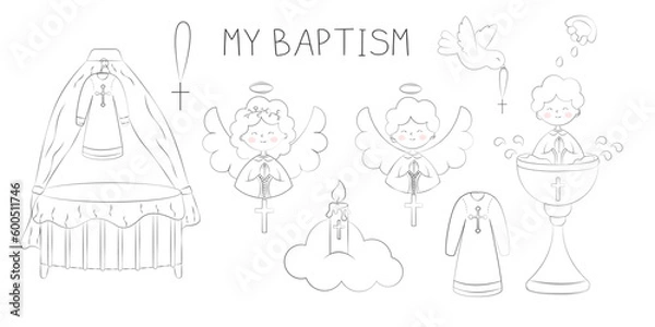 Fototapeta Set of Doodles for Baptism Religious Rite Vector Illustration