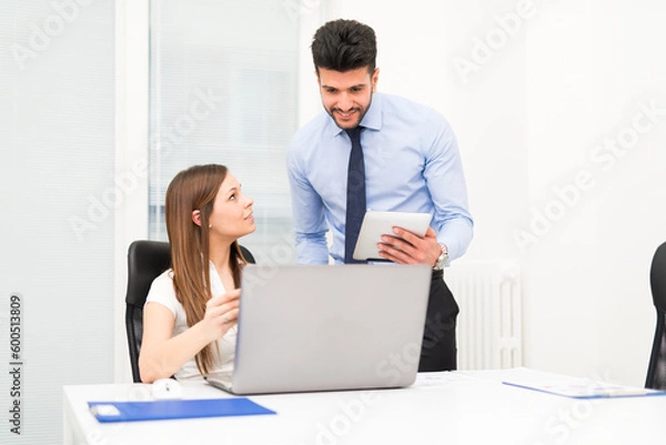 Fototapeta Team using a laptop computer