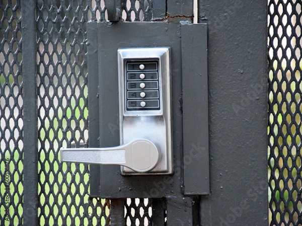 Obraz Closeup of a push button security lock at a complex