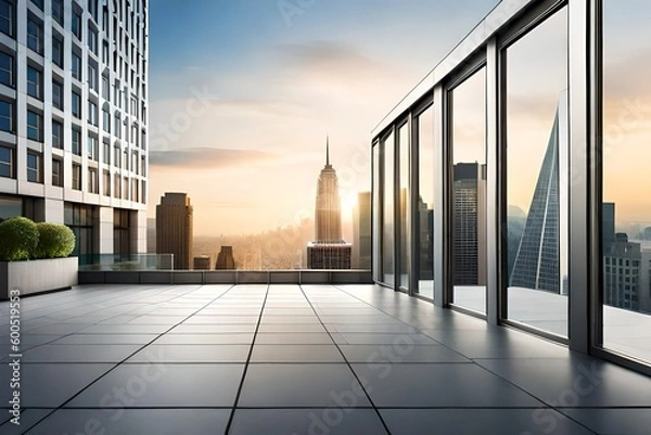 Fototapeta modern long building office balcony created with Generative AI technology	