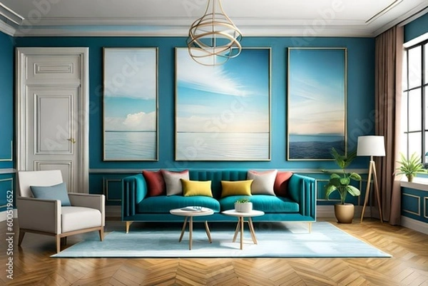 Fototapeta modern artistic living room created with Generative AI technology	