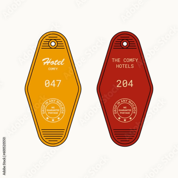 Obraz Red and Yellow Vintage Hotel Rooms Keychain Vector