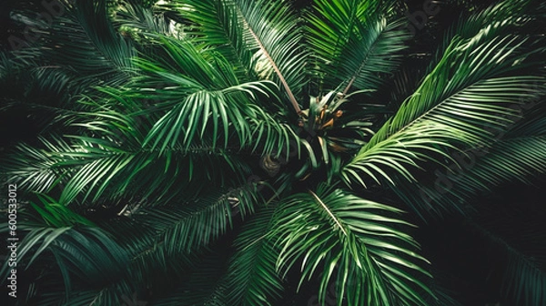 Fototapeta Palm trees, green natural background, generative AI.