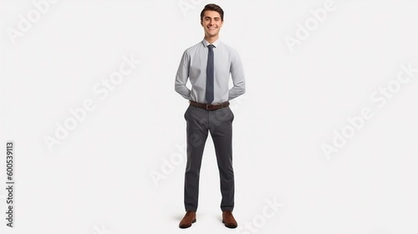 Fototapeta Cheerful businessman standing confident isolated in transparent PNG, Full length studio portrait of smiling young man with folded arms.