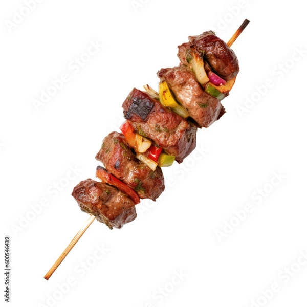 Fototapeta meat and vegetable kebab skewer isolated on a transparent background, generative ai