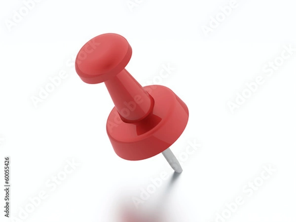 Fototapeta Single pierced red push pin rendered