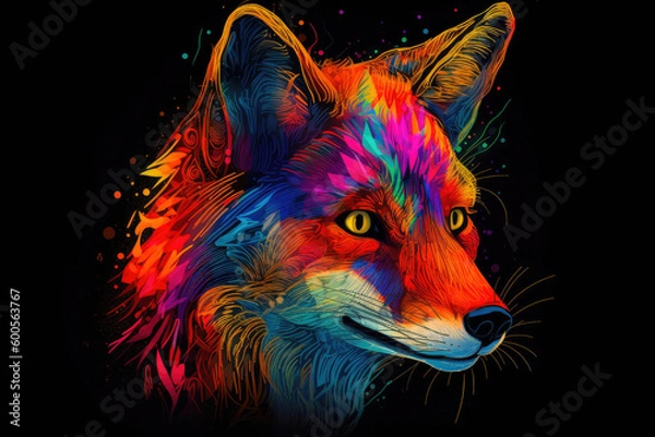 Fototapeta Neon Fox. Generative AI