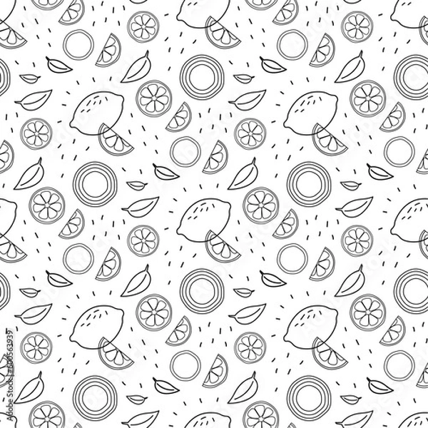 Obraz Seamless pattern with citrus fruit in hand drawn graphic style.