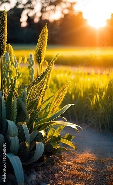 Fototapeta Sunset corn field peaceful view generative ai