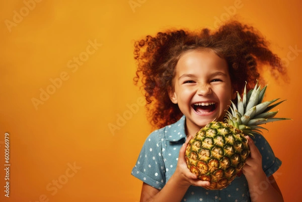Obraz child holding pineapple