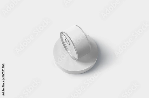 Fototapeta Blank white conserve can with lid mock up, 3d rendering. Empty canned jar mockup isolated. 3D illustration.
