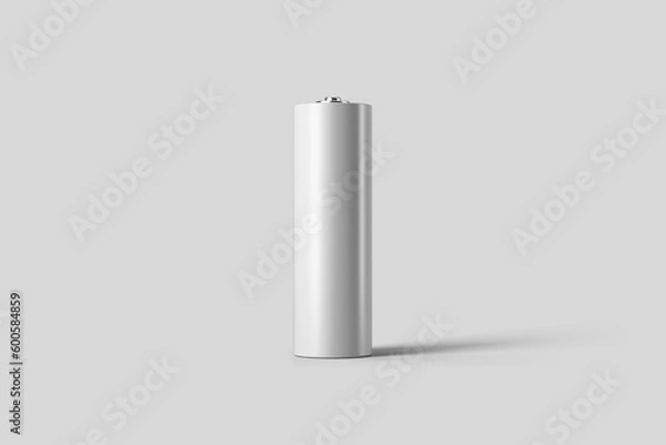 Fototapeta realistic white alkaline AA batteries in blister packed icon set. Design template for branding, mockup. Closeup isolated on white background. 3D illustration, 3D rendering.