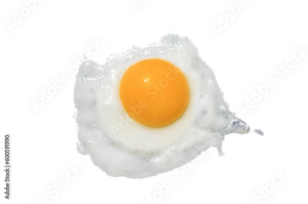 Obraz Fried egg isolated on white background. Top view