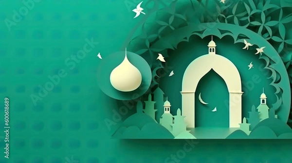 Fototapeta islamic ornament greeting card, generated AI Technology