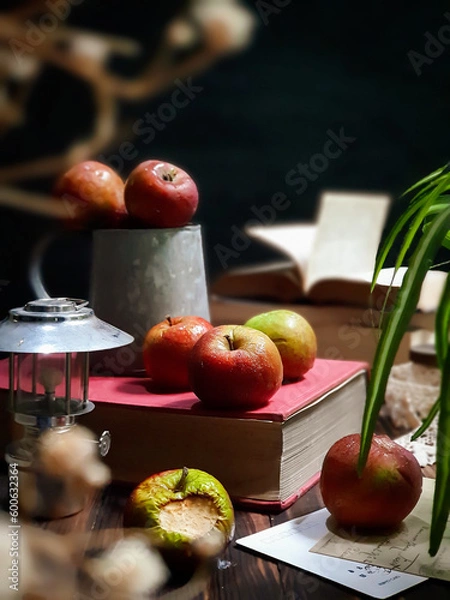 Obraz In the frame ripe red apples against black background 
