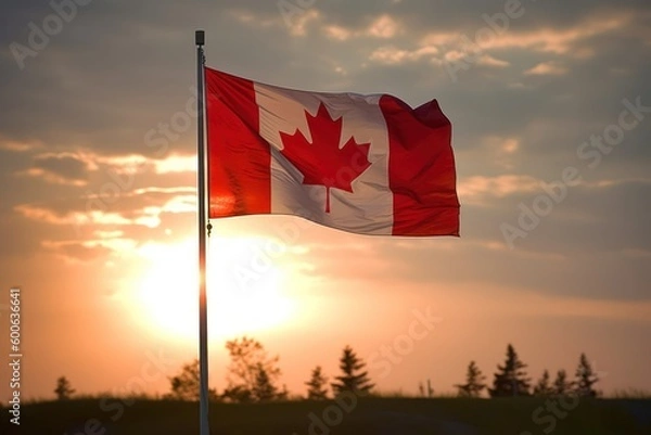 Obraz canadian flag on the sunset, generative ai