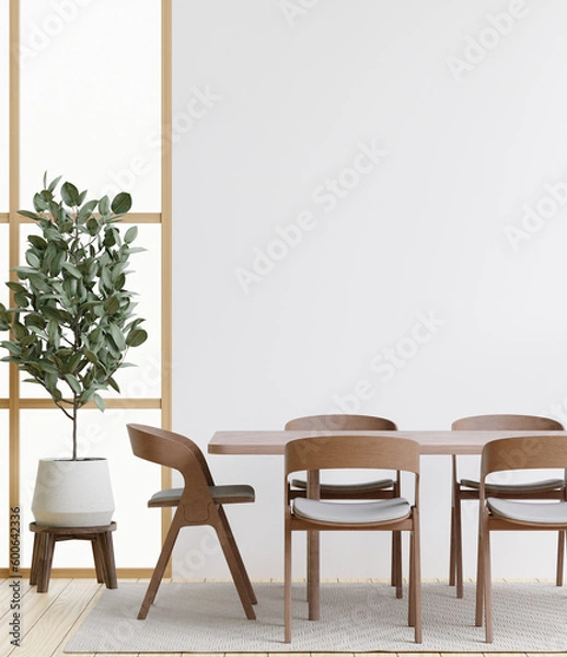 Fototapeta Dining room and kitchen copy space on white background wall for mockup and copy space