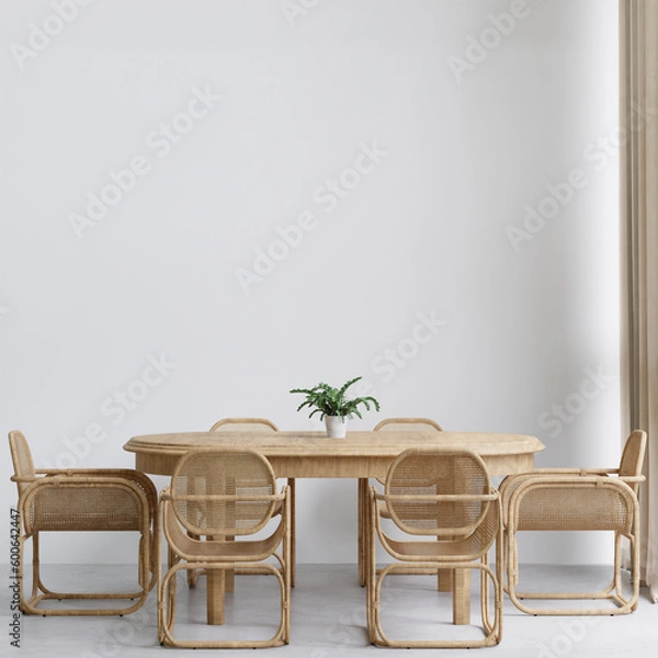 Fototapeta Dining room and kitchen copy space on white background wall for mockup and copy space