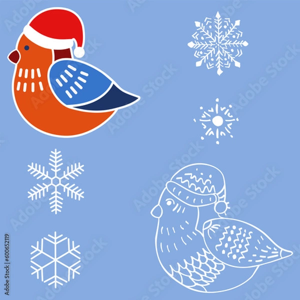 Obraz A small Christmas set of birds and snowflakes