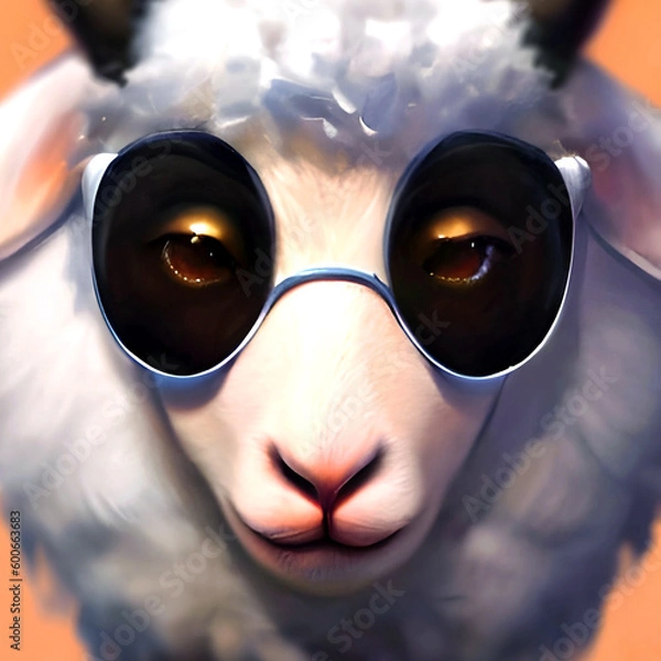 Obraz Lamb with glasses drawing portrait illustration closeup